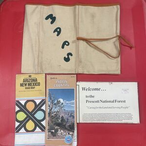 Vintage Set of Arizona road maps and Canvas Map Holder Folder